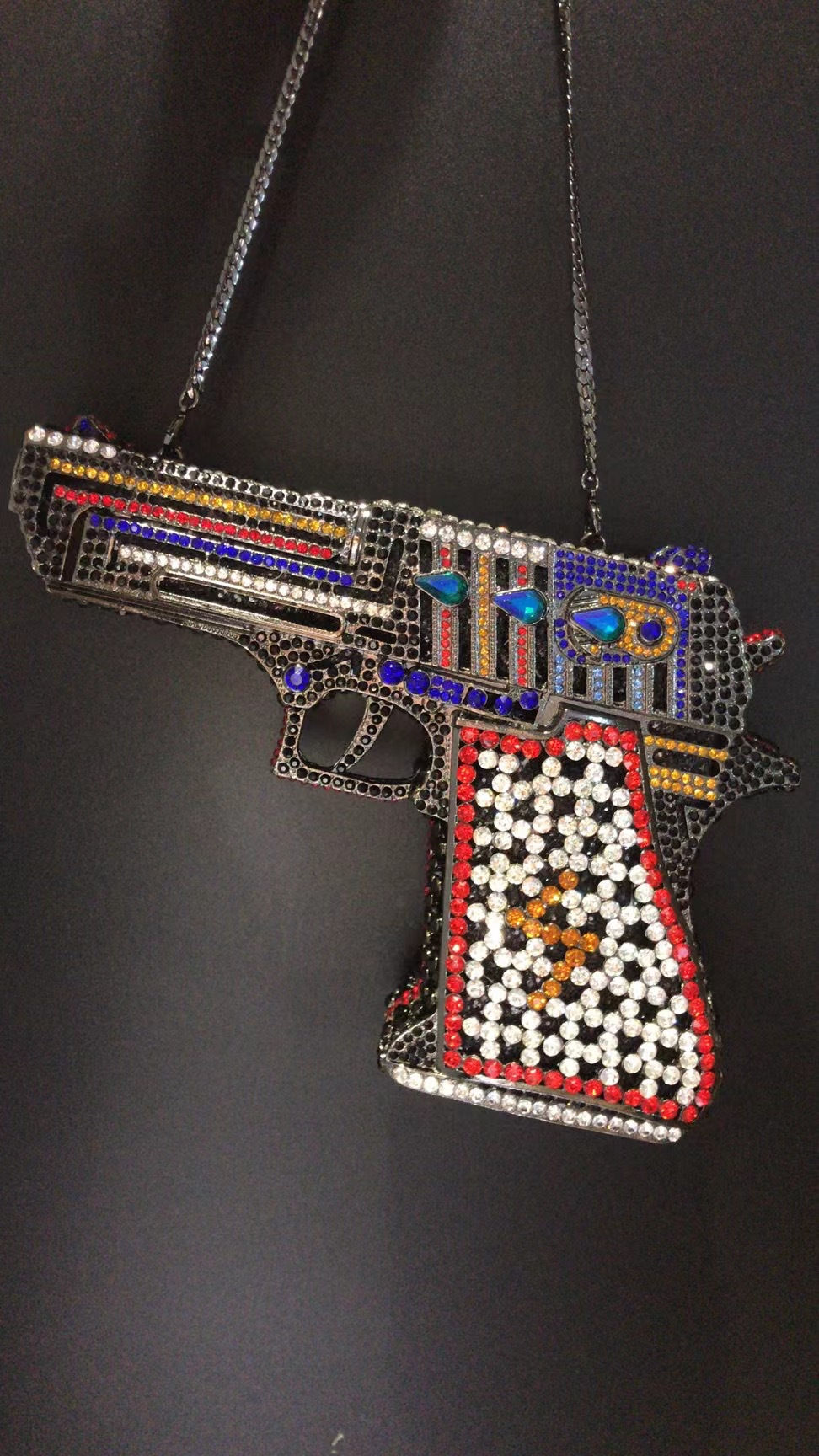 Pistol Gun Shape Drip Rhinestone Bridal Evening Bag Luxury Clutch Bag Purse for