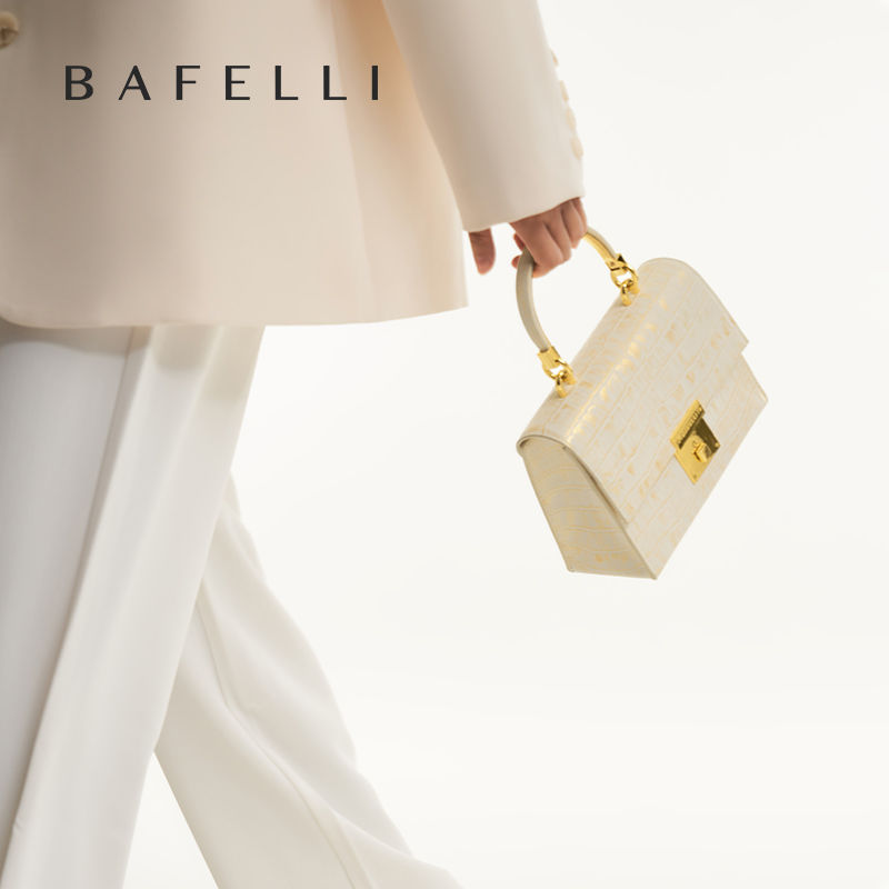 White GOLD GENUINE Leather Handbag