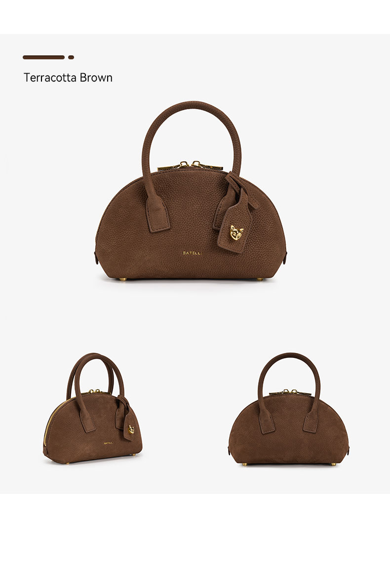 Luxury Velvet Shine Bowling Bag, Premium Genuine Leather Crossbody Purse for Wom
