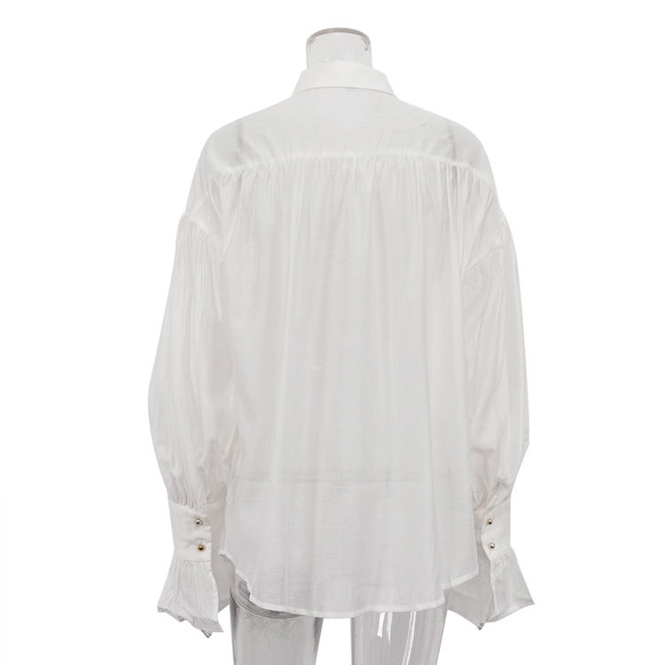 Tossy Casual Loose See-Through Shirts Women's Autumn Lapel Long Sleeve Patchwork