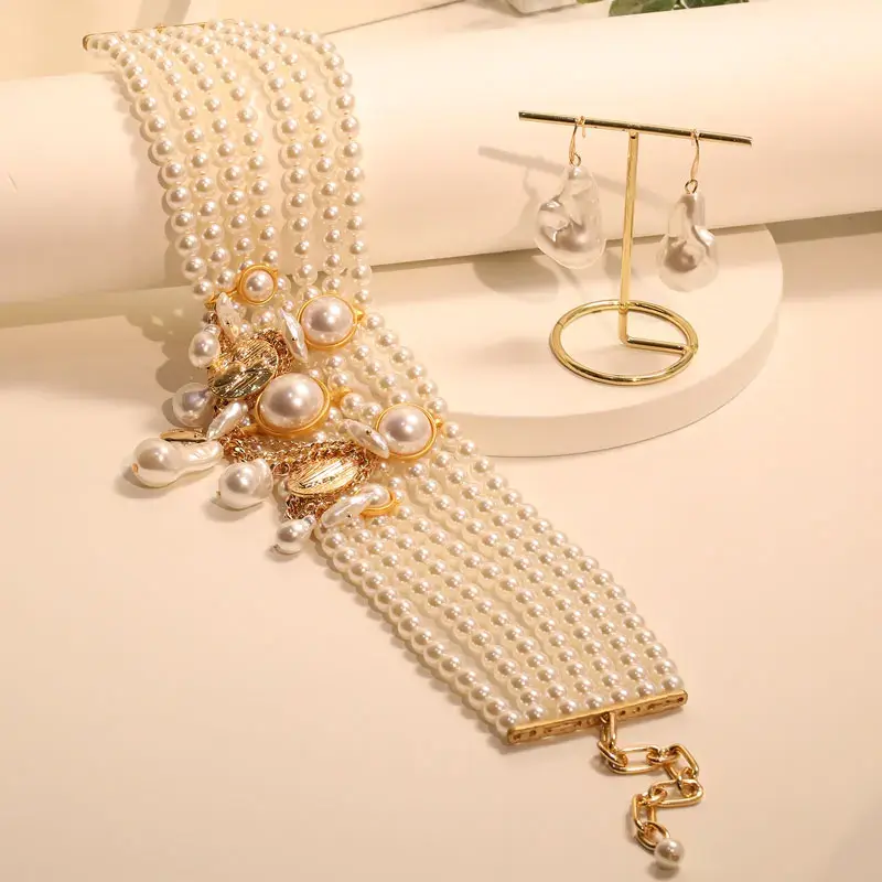 Statement Vintage Pearls Chocker Necklace&Earrings