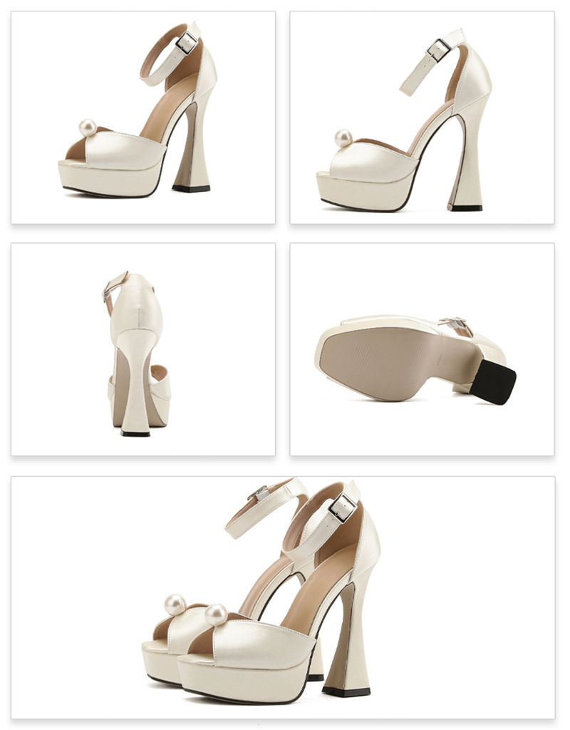 Weiße Peep-Toe Plateau-High-Heels mit Perlendetail