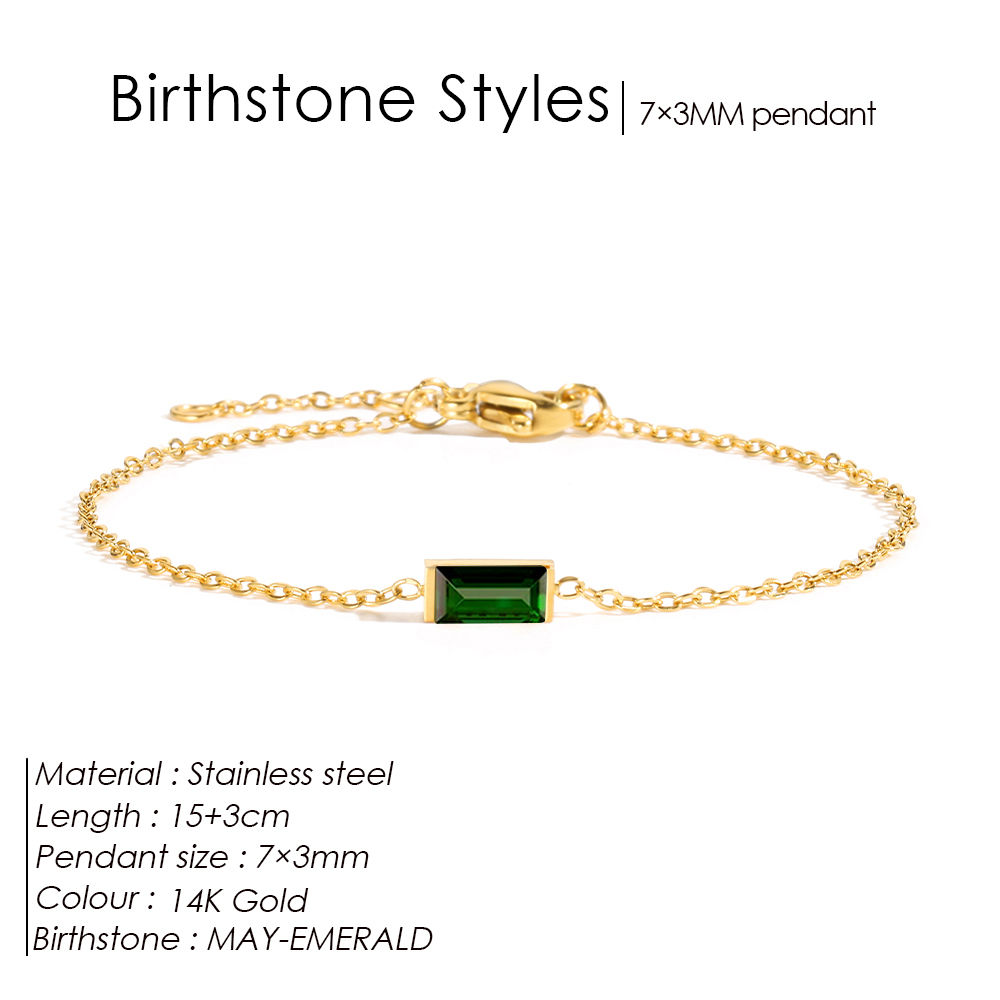 eManco Personalized Minimalist Birthstone Bracelet Stainless Steel PVD Gold Colo