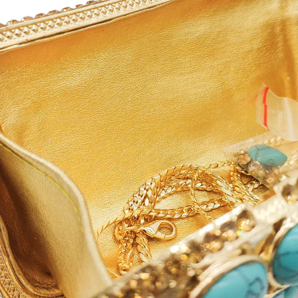 Boutique De FGG Turquoise Synthetic Agate Stone Evening Bags and Clutches for Wo