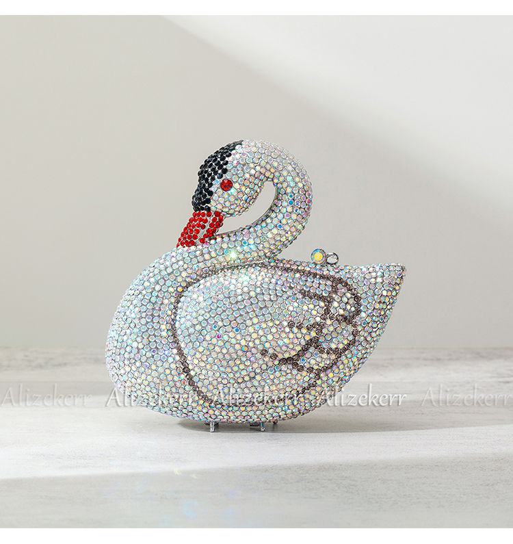 Alizekerr Swan Shaped Diamond Evening Bags New Gorgeous Sparkling Rhinestone Met