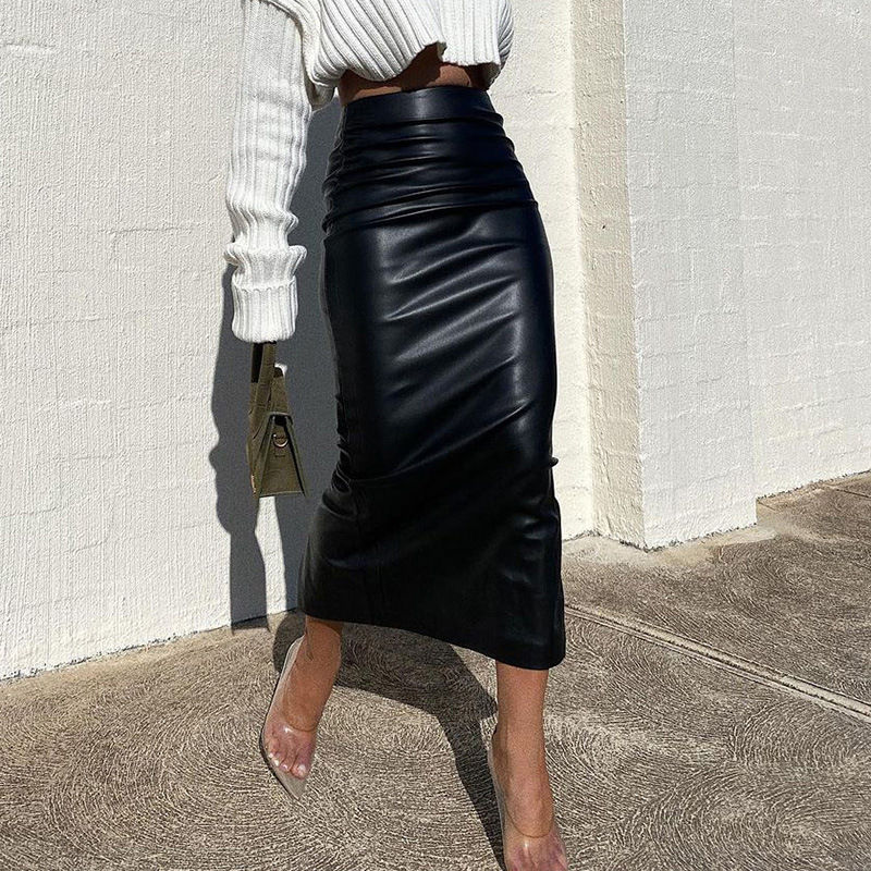 Women Autumn Sexy High Waist Bodycon Skirt Fashion Adults Slim-fit Solid Color S