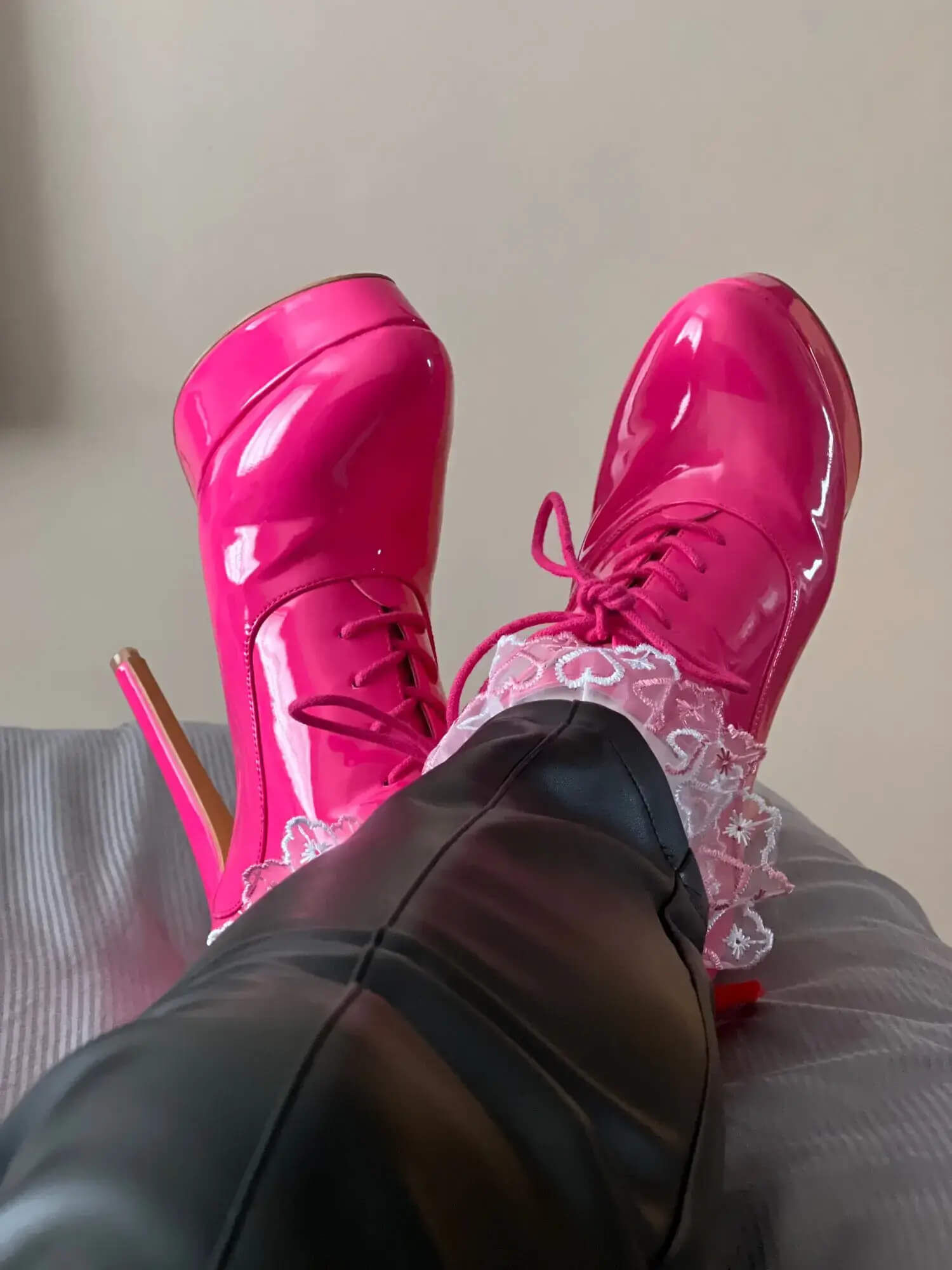 Platform Ankle Boots High Heels Lace Up Patent Leather