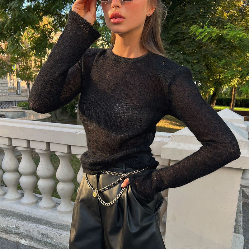 Chic Waist Cinching Mini Dress Women Elegant Full Sleeve Deep V-neck Double Brea