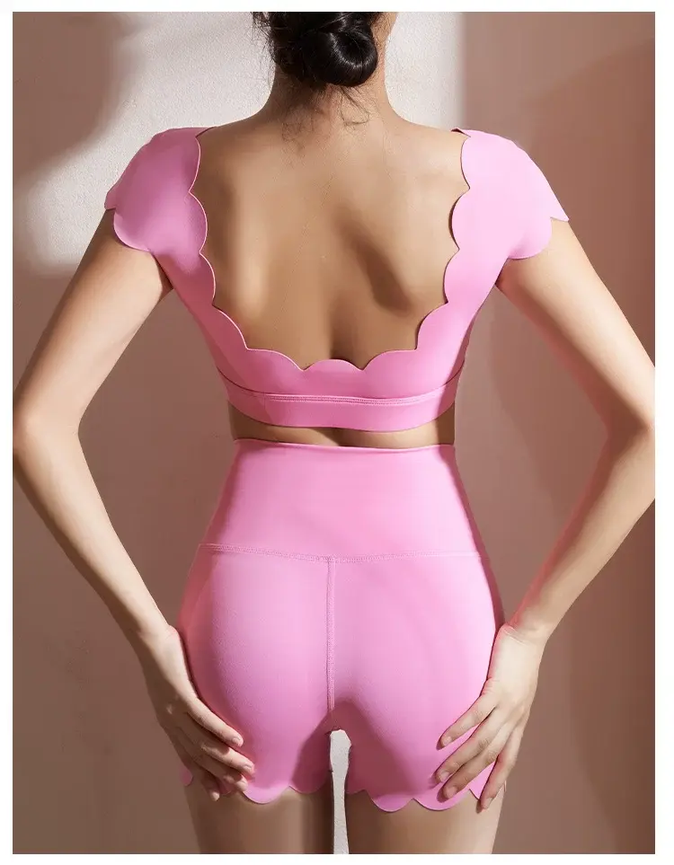 Fashion Short Sleeve Sports Tops for Women Gym Top with Chest Pads Beauty Back P