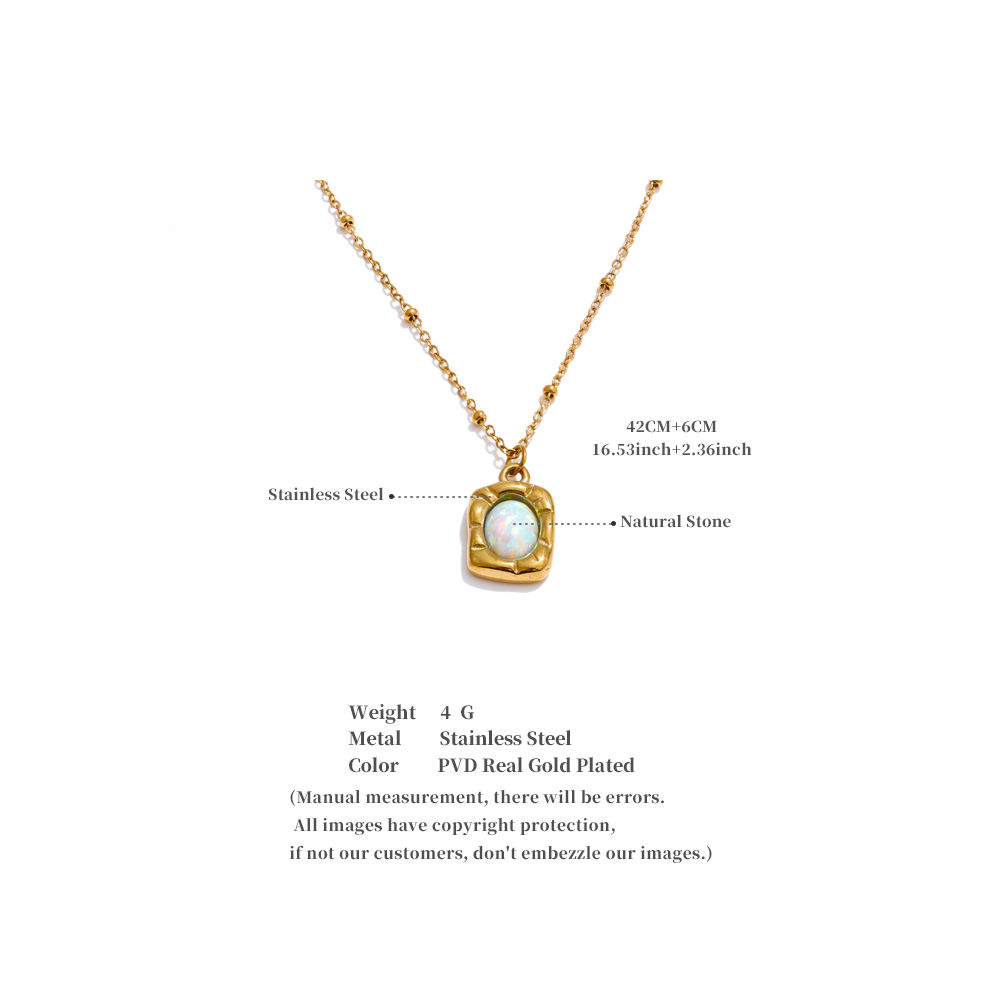 Yhpup High-Grade Imitation Australian Opal Stone Rectangle Pendant Necklace 316L