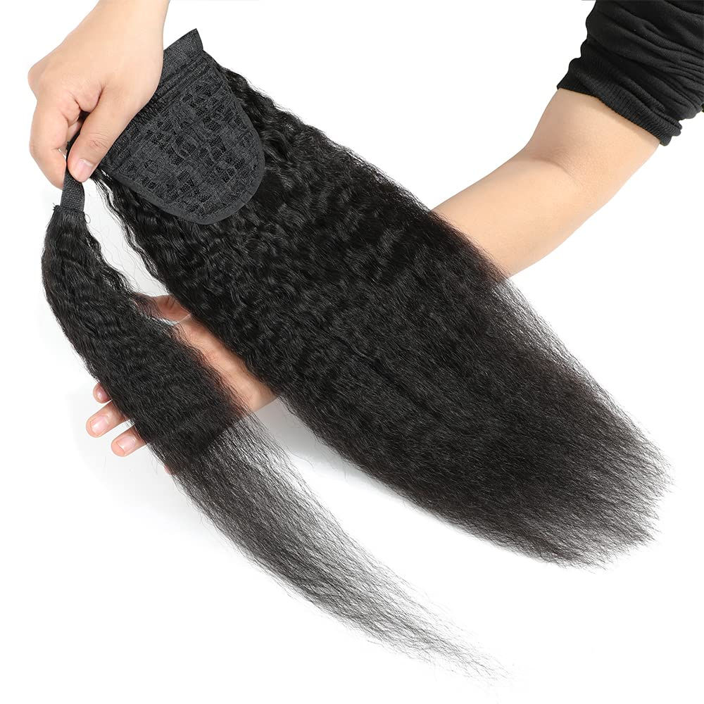 Kinky Straight Ponytail Human Hair Extension 100g Wrap Around Clip In Ponytail N