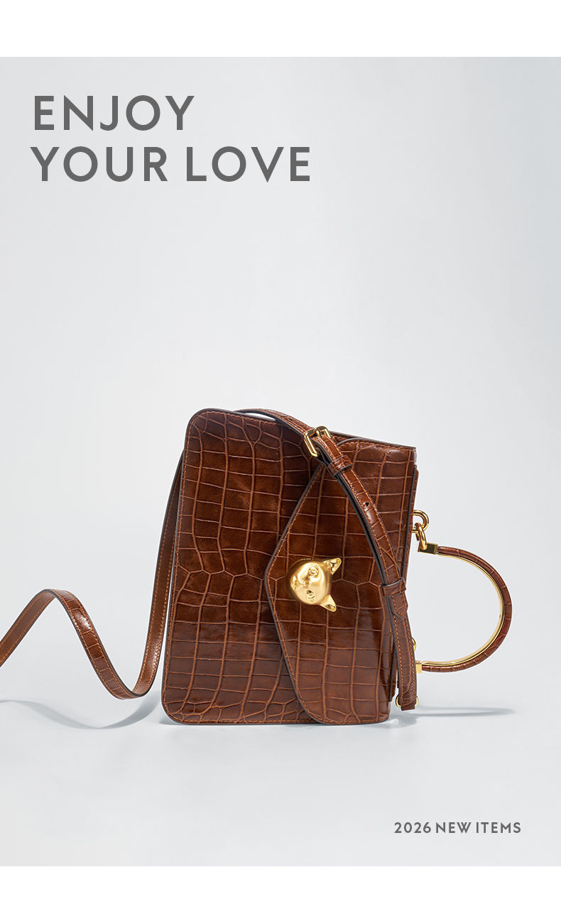 2025 BAFELLI CAT WOMEN'S NEW CROCODILE PATTERN LEATHER FASHION HANDBAG STYLISH B