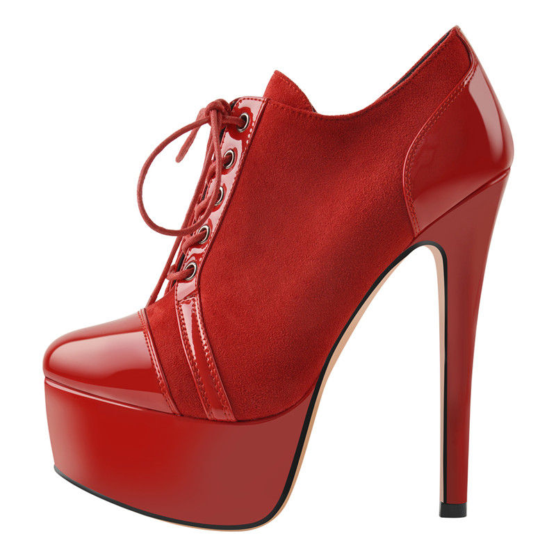 Platform Ankle Boots High Heels Lace Up Patent Leather