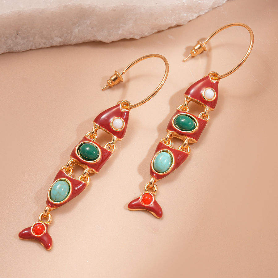 Metal Small Fish Tassel Dangle Earrings