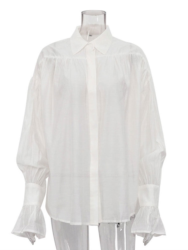 Tossy Casual Loose See-Through Shirts Women's Autumn Lapel Long Sleeve Patchwork