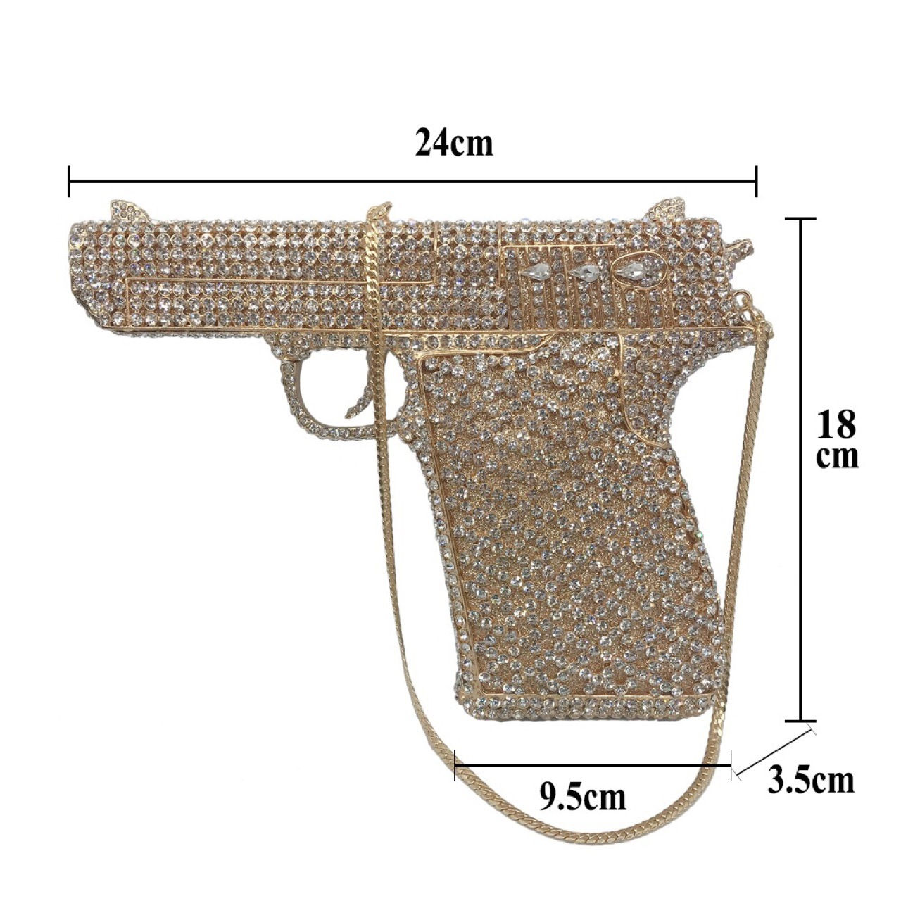 Pistol Gun Shape Drip Rhinestone Bridal Evening Bag Luxury Clutch Bag Purse for