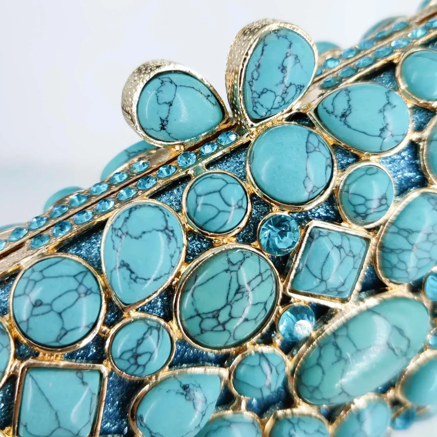 Boutique De FGG Turquoise Synthetic Agate Stone Evening Bags and Clutches for Wo