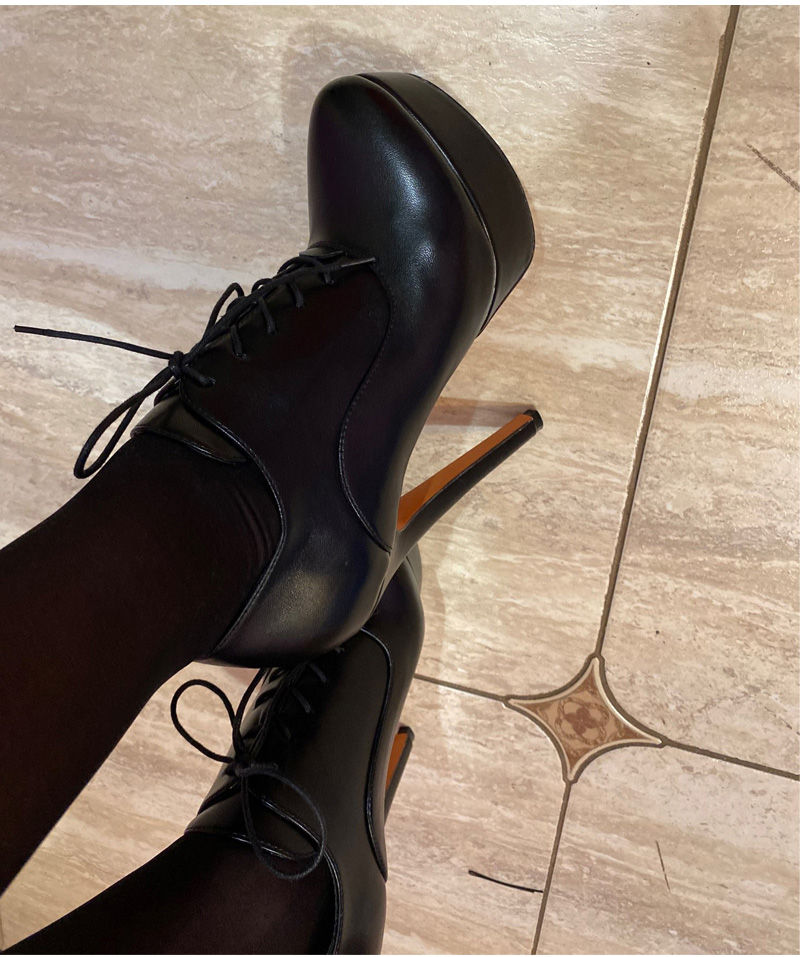 Platform Ankle Boots High Heels Lace Up Patent Leather