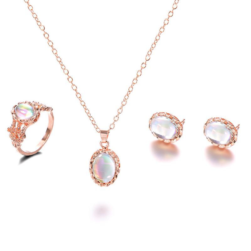 3 Pcs/Set of Natural Opal Jewelry Set Pendant Necklace Earrings Ring