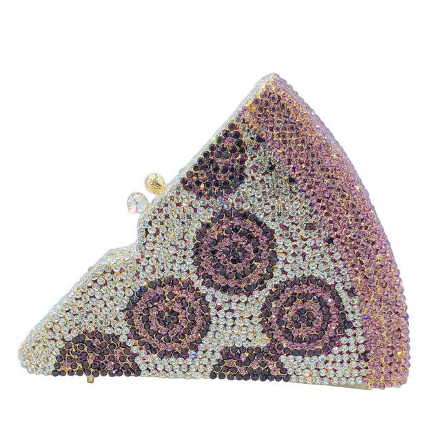 Boutique De FGG Novelty Designs Pizza Crystal Clutch Purse Women Metal Minaudier