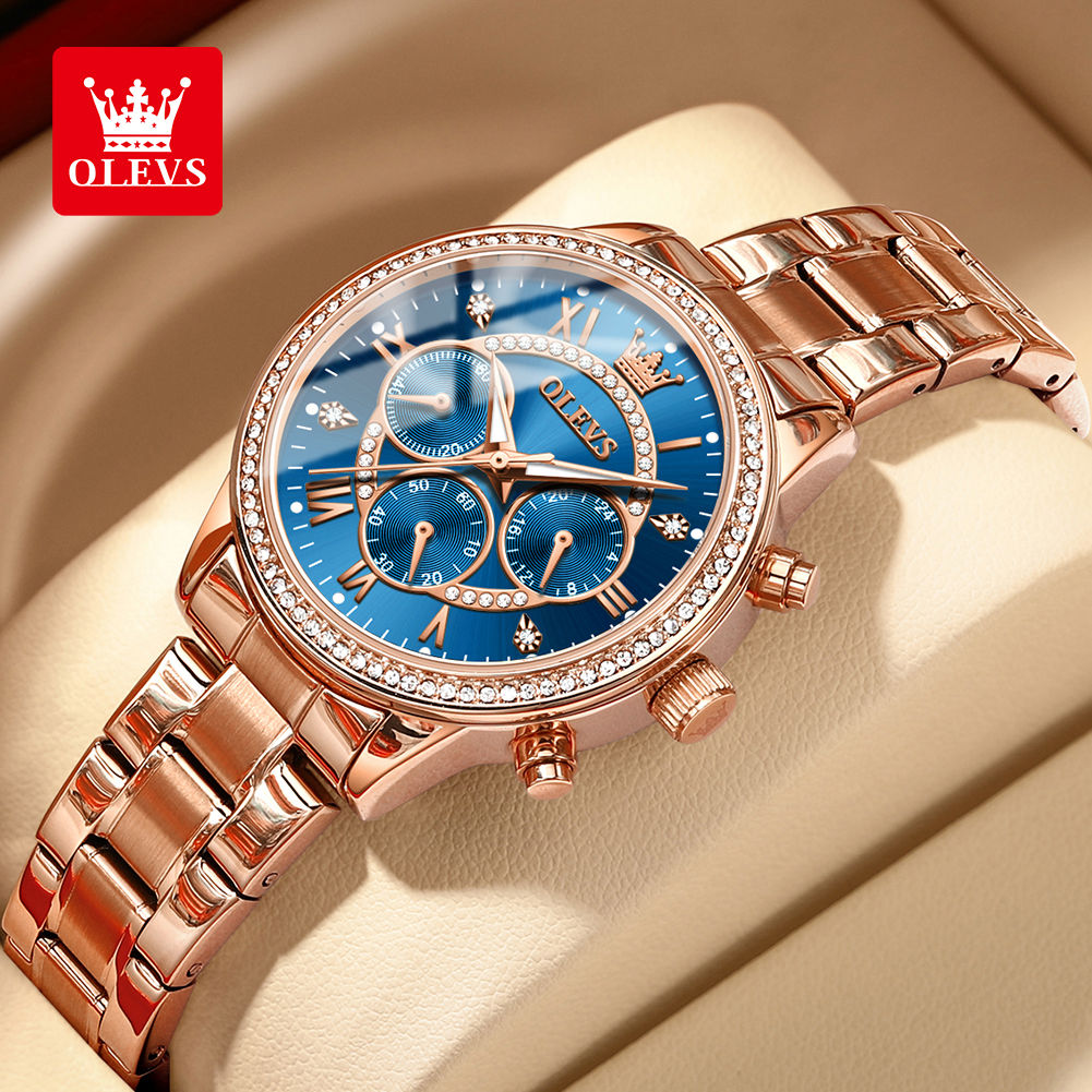 OLEVS Women's Watches Top Brand Luxury Original Quartz Watch for Ladies Chronogr