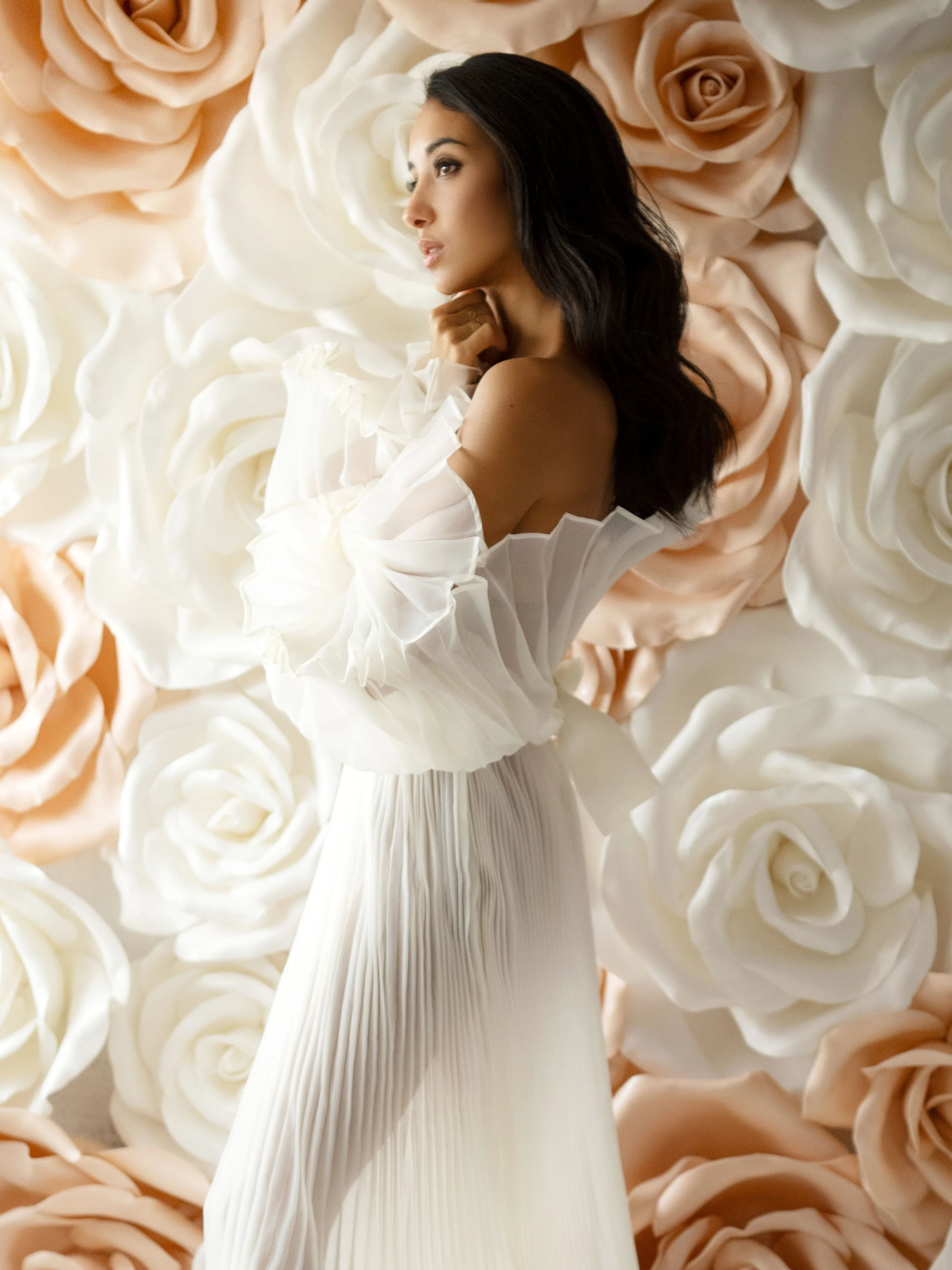 Fashion Organza Pleated Maternity Dress for PhotoShoot Pregnancy White Dress Plu