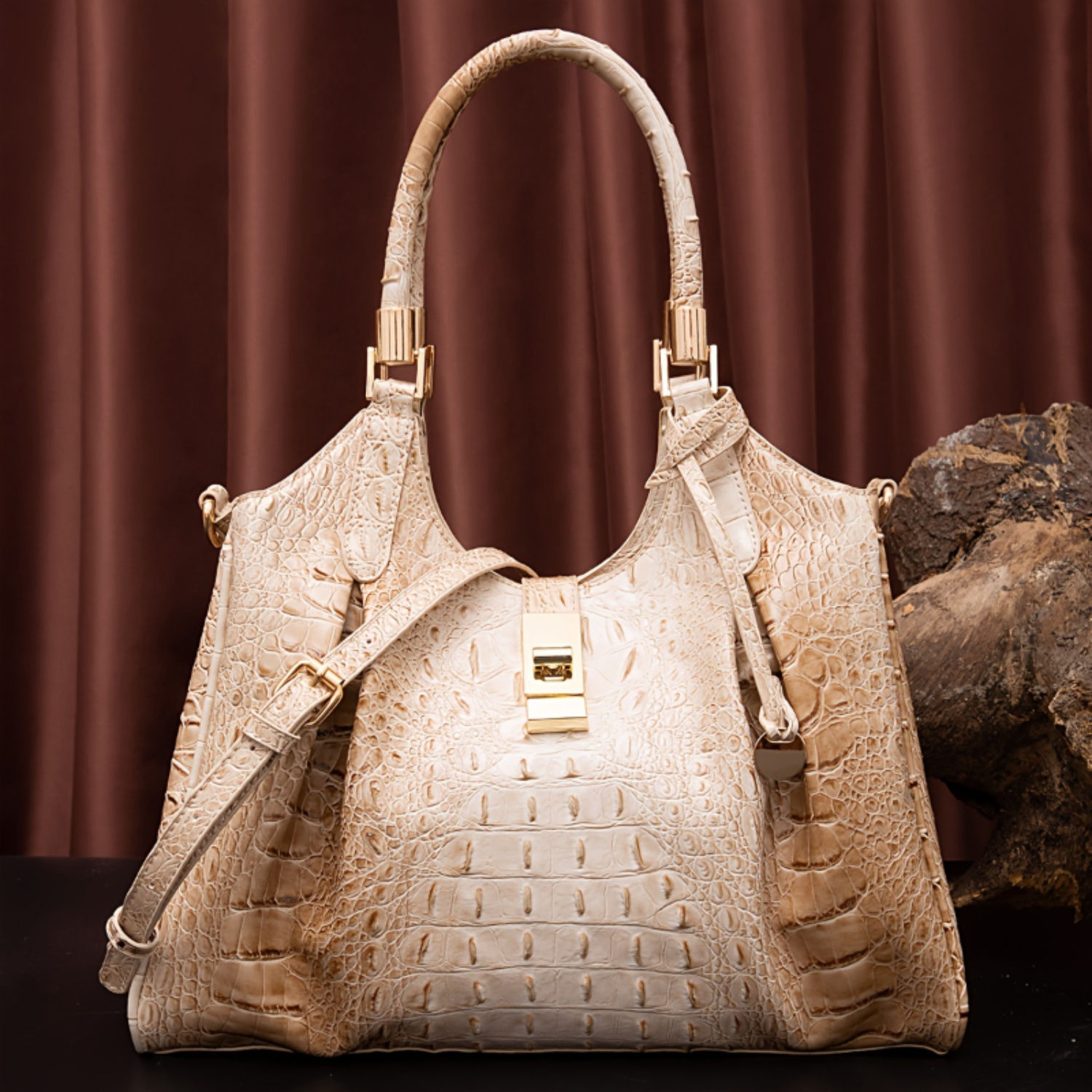 Large Capacity Crocodile Pattern Tote Bag - Elegant Vintage Handbag