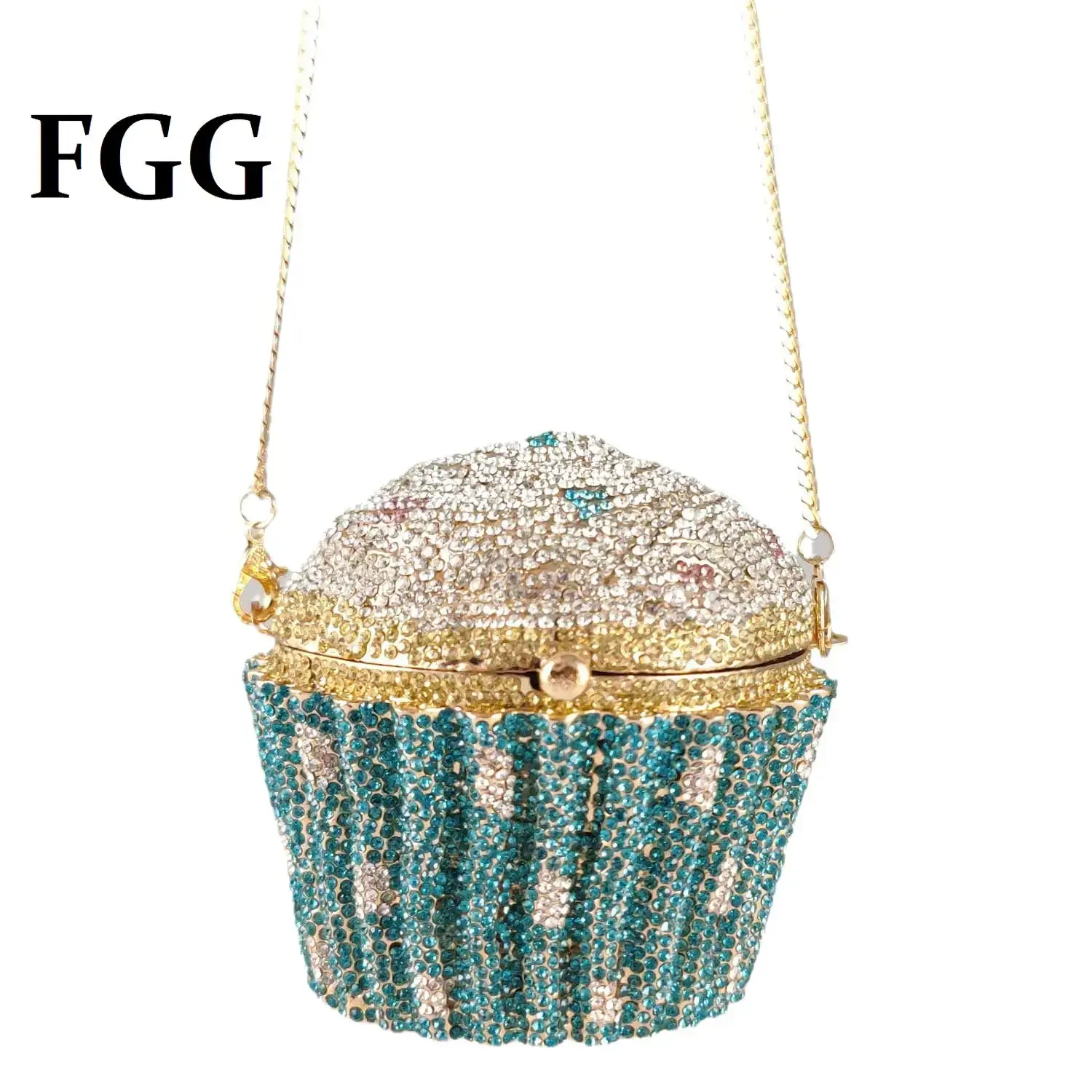 Boutique De FGG Women Blue Cupcake Evening Bag Crystal Clutch Purses Wedding Bri