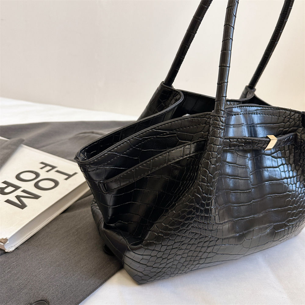 MOODS Crocodile Pattern Shoulder Hobo Bags For Women Retro Big Capacity Bucket T