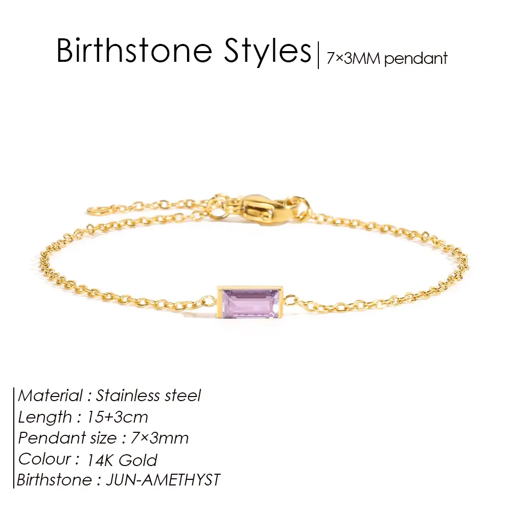 eManco Personalized Minimalist Birthstone Bracelet Stainless Steel PVD Gold Colo