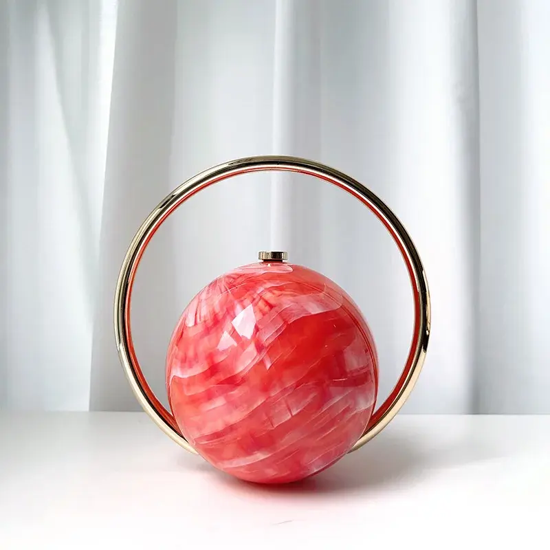  Designer Electroplating Circular Handle Handbag,Sphere Evening Elegant Clutc