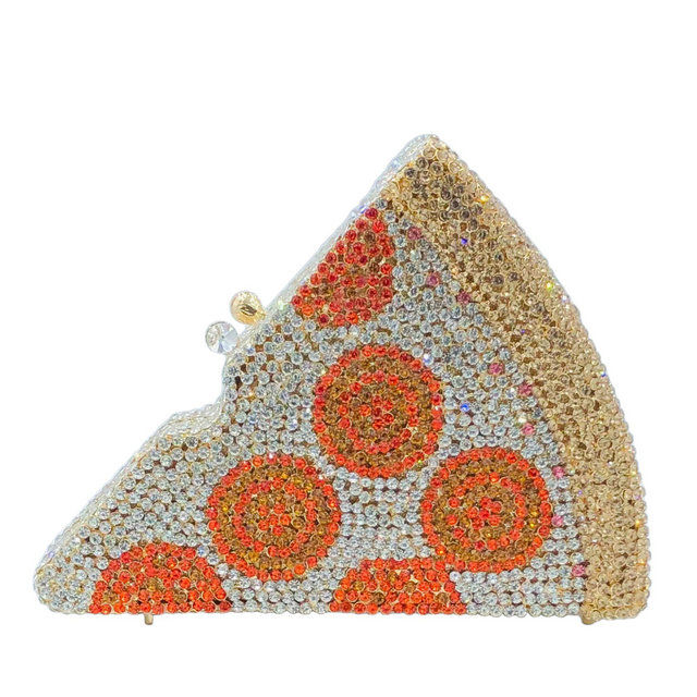 Boutique De FGG Novelty Designs Pizza Crystal Clutch Purse Women Metal Minaudier