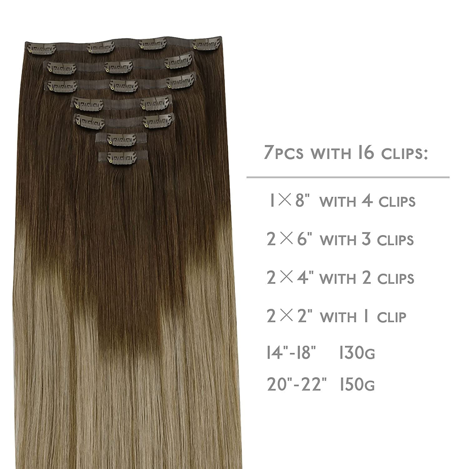 Seamless Clip In Hair Extensions 100% Human Hair with Skin Weft 7Pcs 150g Vario