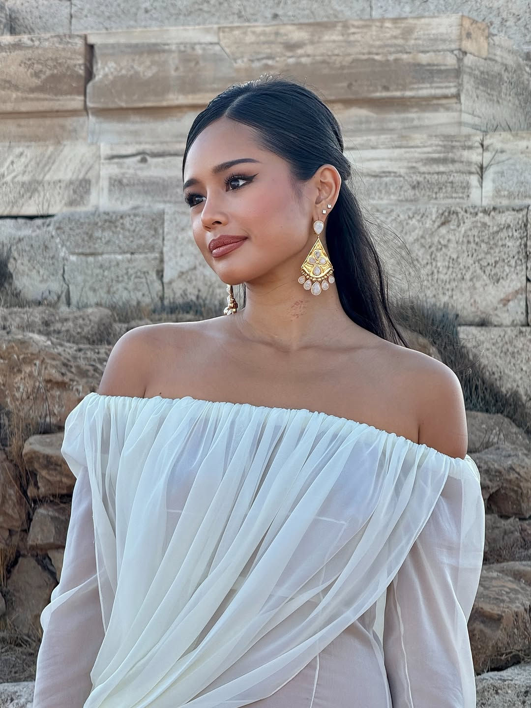 Transparent Off The Shoulder Draped Dress