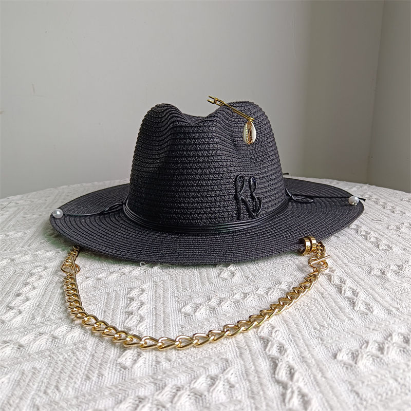 Black Letter with Ribbon Decoration Sun Hat