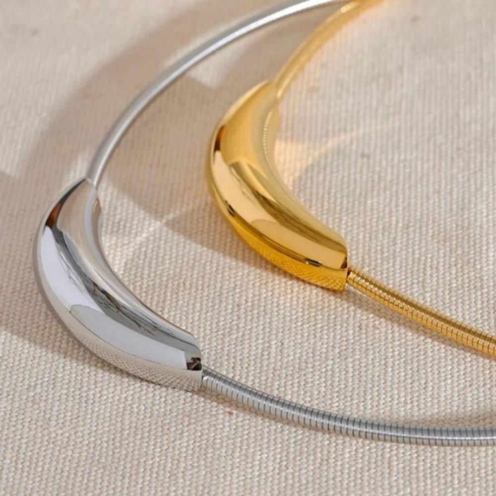 Minimalist Retro Curved Tube Chain Collar Stainless steel Necklace