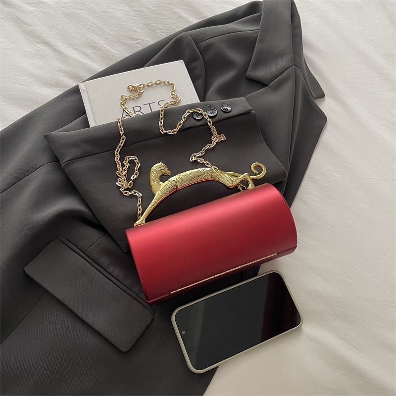 Animals Leopard Metal Handle Evening Clutch Bag