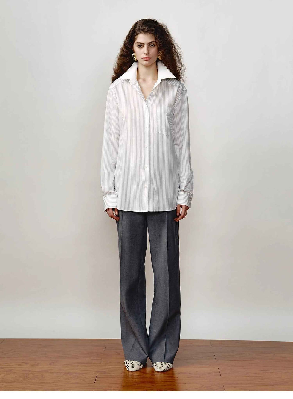 Thumbnail: Lapel Contrast Classic Striped Shirt