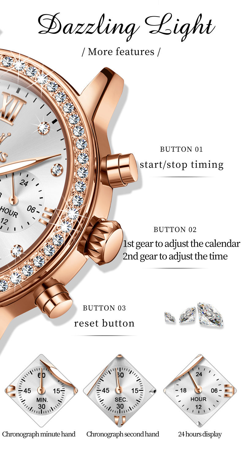 OLEVS 9933 Women' Watches Luxury Brand Diamond Quartz Wristwatch Waterproof Lumi