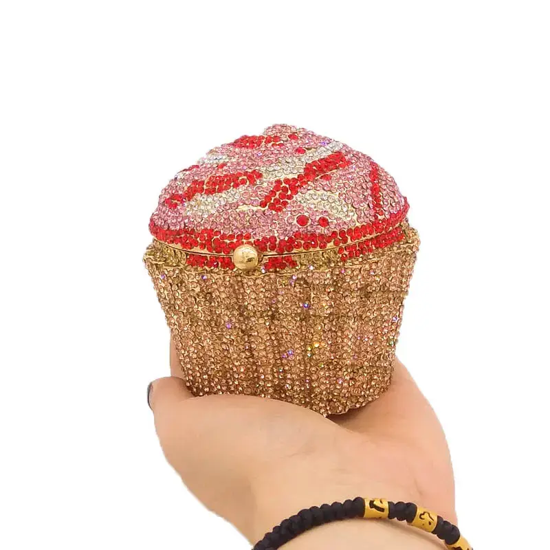 Boutique De FGG Women Mini Cupcake Rhinestone Clutch Purse Crystal Clutch Evenin