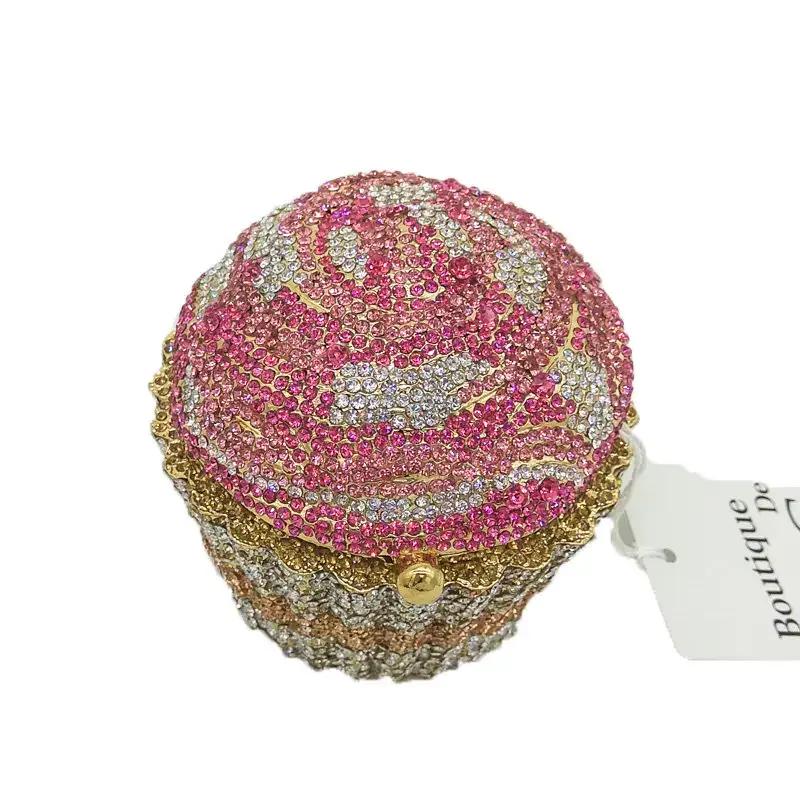 Boutique De FGG Women Mini Cupcake Rhinestone Clutch Purse Crystal Clutch Evenin