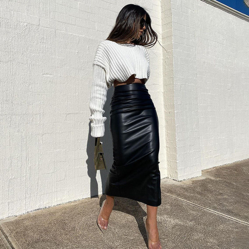 Women Autumn Sexy High Waist Bodycon Skirt Fashion Adults Slim-fit Solid Color S