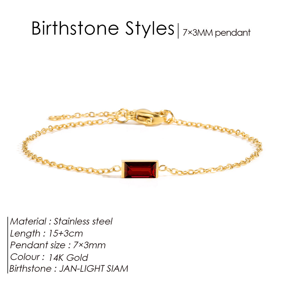 eManco Personalized Minimalist Birthstone Bracelet Stainless Steel PVD Gold Colo