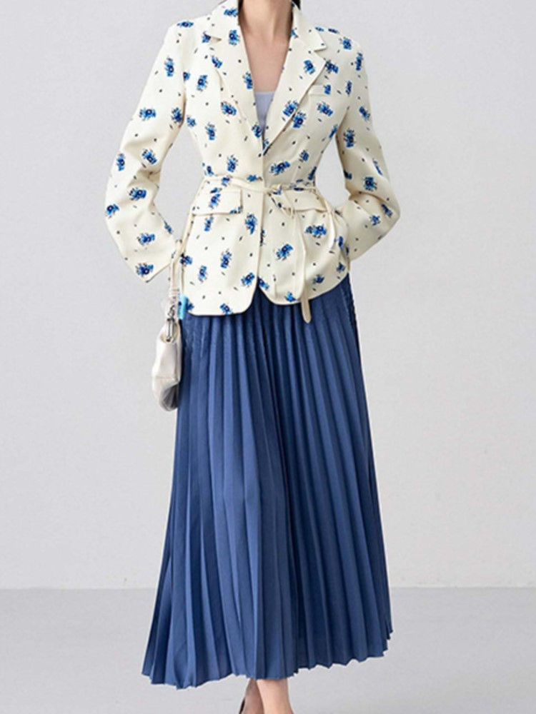 Printed Lace-Up Waist Blazer for businesswomen