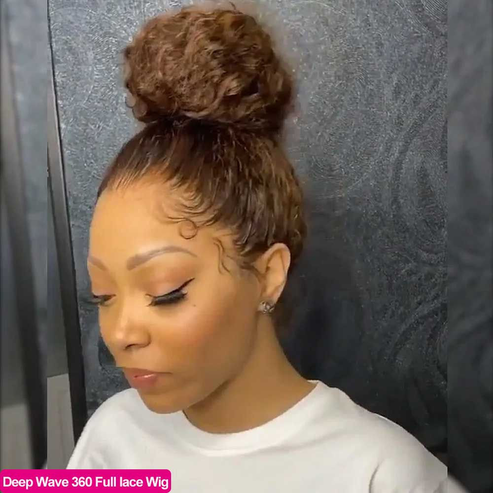 Chocolate Brown Highlight Deep Wave Frontal Wig