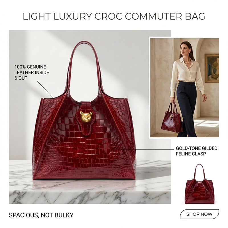 New 2025 Light Luxury Crocodile Pattern Genuine Leather Women's Messenger Bag Co