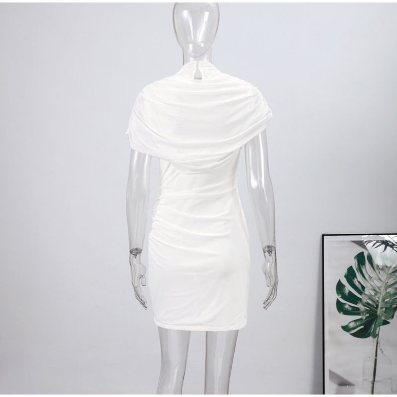 Patchwork Women's Dress Stacked Decorative Cinched Waist Dresses Female Slimming