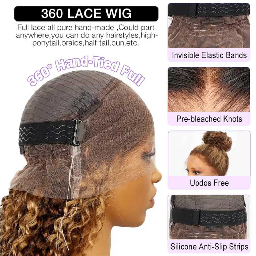 Chocolate Brown Highlight Deep Wave Frontal Wig