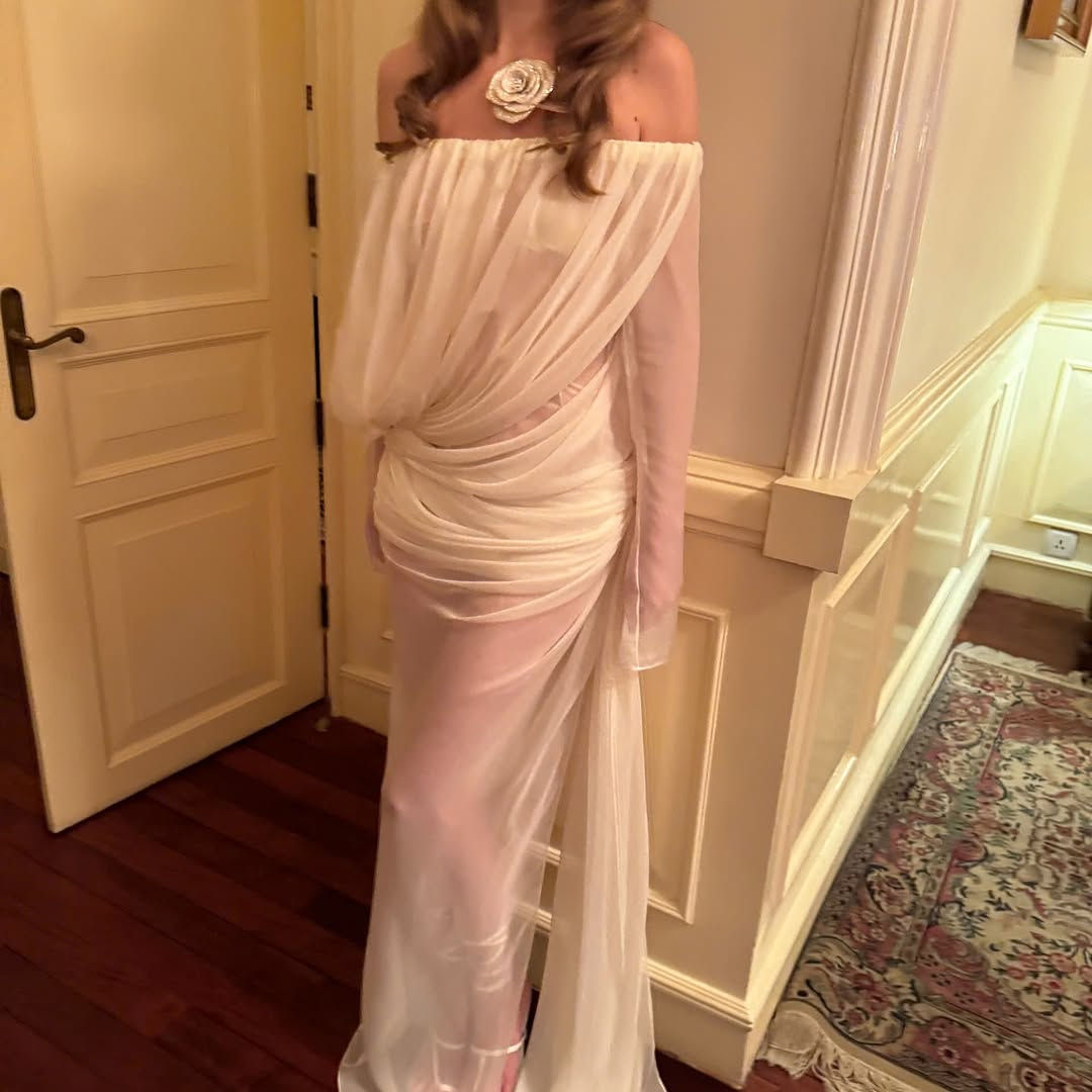 Transparent Off The Shoulder Draped Dress