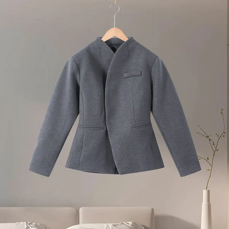 Woolen Trouser Suits Straight Pants 2 Pieces Set